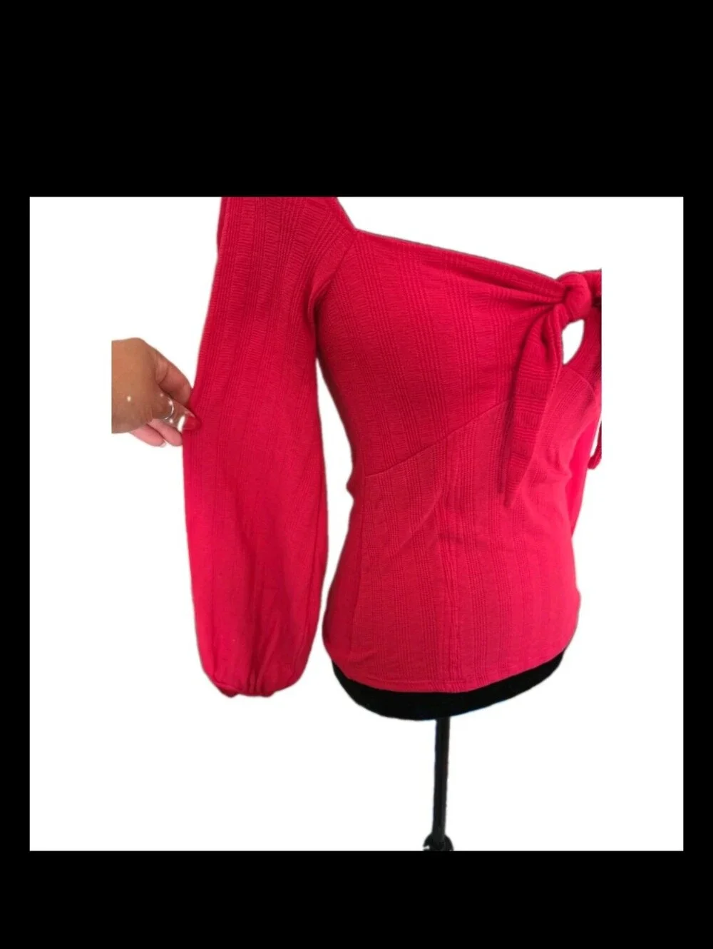 Free People Womens Red It's A Date Ribbed Tie Front Puff Sleeve Top S
